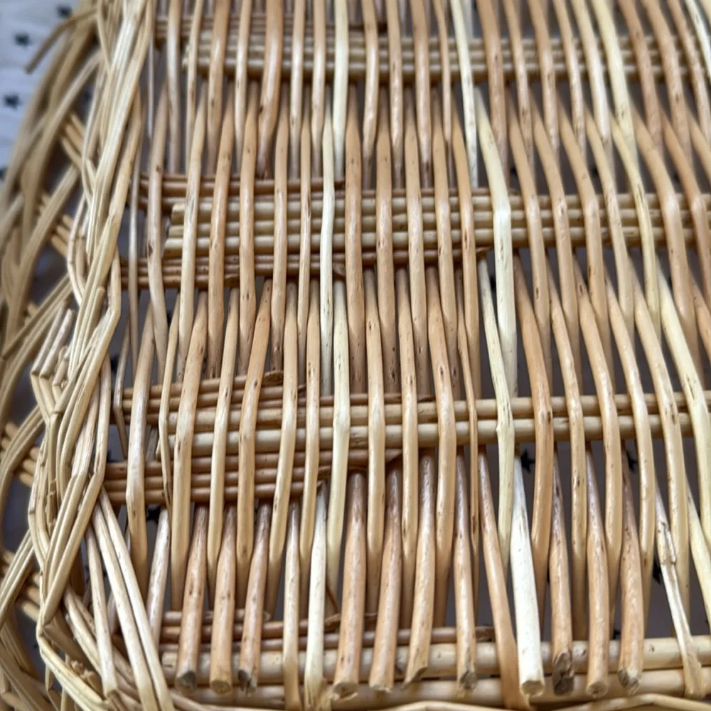 Vintage Wicker Set of 2 Woven Rectangular Baskets / Bread / Fruit Tray Light Tan